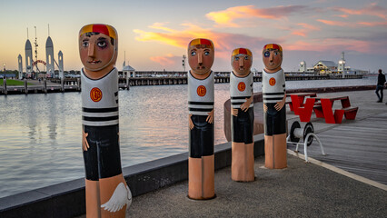 Geelong, Victoria, Australia - Wooden sculptures along the sea side walk
