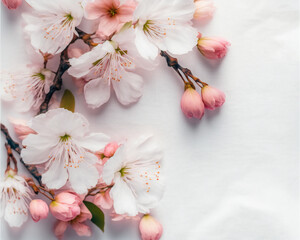 Spring Cherry blossoms against a white backdrop.