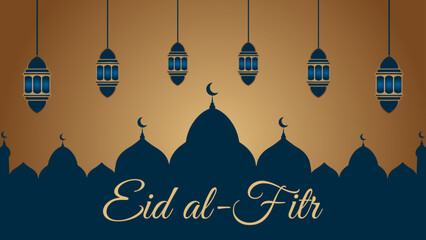 VECTOR EID AL-FITR WITH GOLDEN BACKGROUND