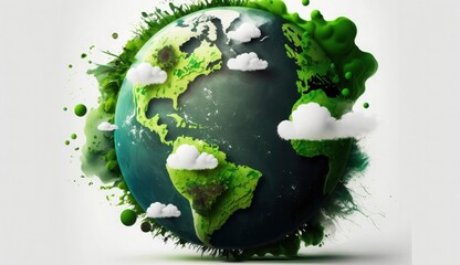 World Earth day concept. Illustration of the green planet earth on a white background. earth day poster, banner, card,  APRIL 22, Saving the planet, environment,  Planet Earth,  Generate Ai
