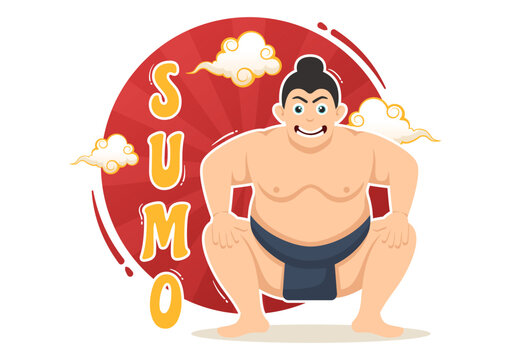 Sumo Wrestler Illustration with Fighting Japanese Traditional Martial Art and Sport Activity in Flat Cartoon Hand Drawn Landing Page Templates