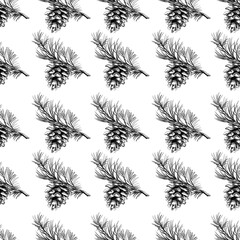  Seamless Pattern of Merry Christmas with pine cone. Cute Cartoon Illustration. Seamless Pattern for textile, paper, background