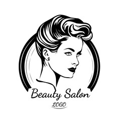 concept of portrait beauty hair salon woman vintage retro style logo black and white vector. hair salon woman logo vintage retro style. portrait lady vintage retro vector