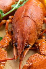 River boiled crayfish. Red cooked crayfish. Plate with crayfish.