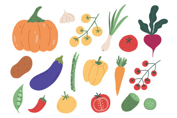 Hand draw set of vegetables. healthy ingredients collection.