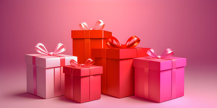 gift boxes on a pink background, created with the help of artificial intelligence