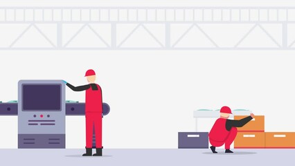 Sorting and managing stock on warehouse by workers 2d animation in 4K UHD 3840x2160