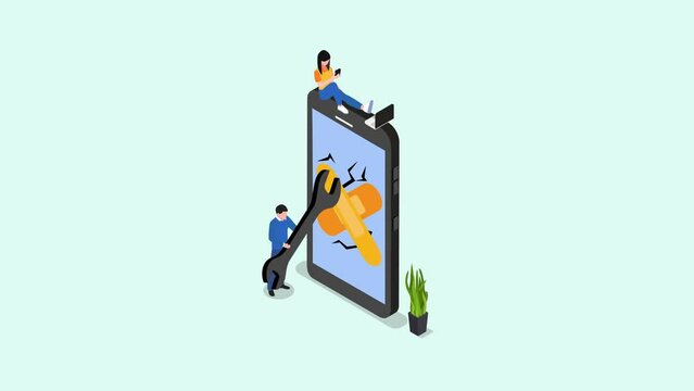 workers fixing the cracked smartphone screen