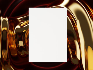 3D rendering of a template, canvas, red circles, liquid yellow glass spreads