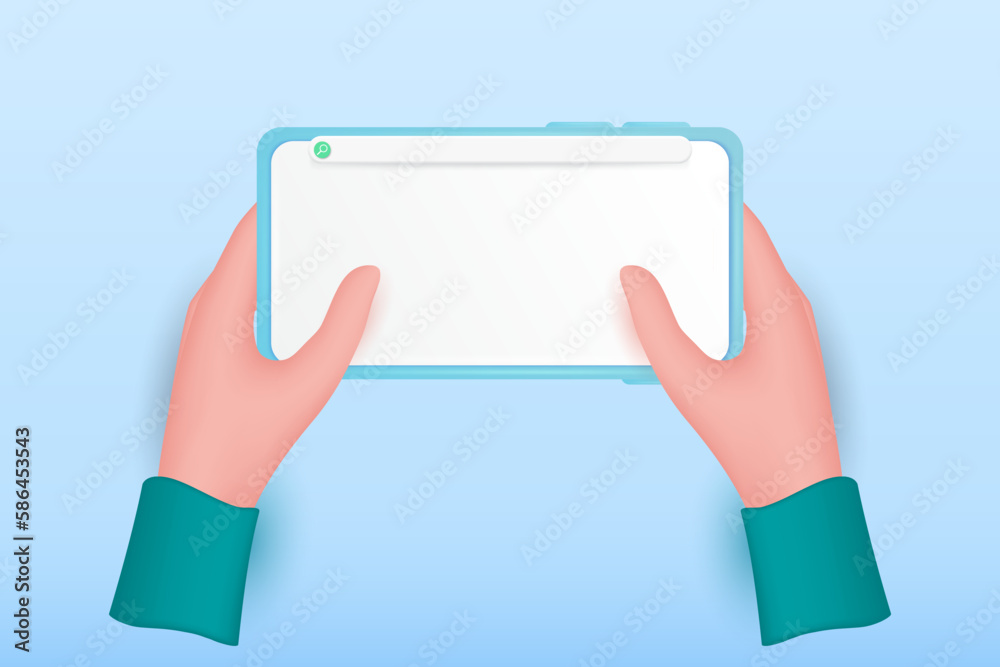 Wall mural 3d human with two hands holding a mobile smartphone mockup with an empty screen on isolated backgrou