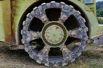 A large piece of earth moving equipment's wheel