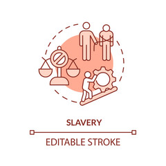 Slavery red concept icon. Kidnapping and human trafficking. Injustice. Justice issue abstract idea thin line illustration. Isolated outline drawing. Editable stroke. Arial, Myriad Pro-Bold fonts used