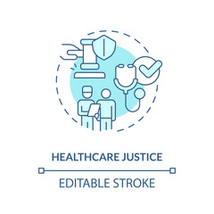 Healthcare justice blue concept icon. Medical service access. Social justice example abstract idea thin line illustration. Isolated outline drawing. Editable stroke. Arial, Myriad Pro-Bold fonts used