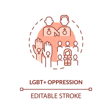 LGBT oppression red concept icon. Discrimination of minorities. Social injustice abstract idea thin line illustration. Isolated outline drawing. Editable stroke. Arial, Myriad Pro-Bold fonts used