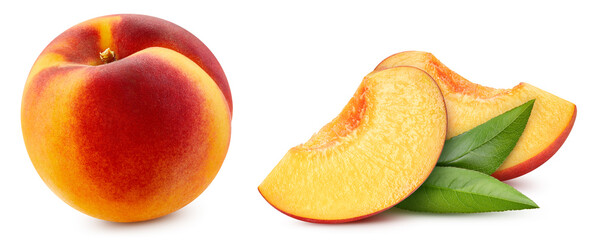 Peach collection Clipping Path. Peach isolated on white background. Peach studio macro shooting