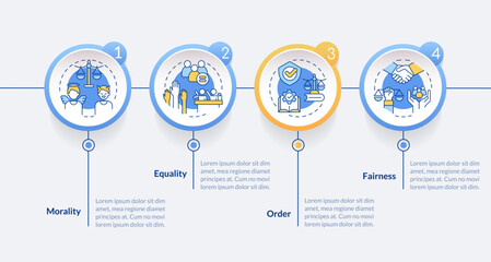 Law and justice ideas blue circle infographic template. Data visualization with 4 steps. Editable timeline info chart. Workflow layout with line icons. Lato-Bold, Regular fonts used