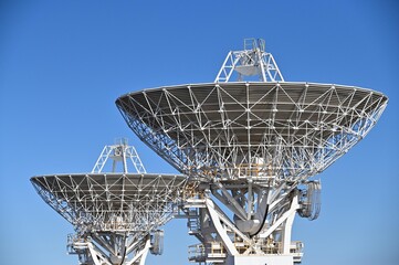 Two radio telescop antennas at Narrabri Observatory New South Wales Australia