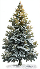 Christmas Tree in snow isolated over white background with Generative AI Technology