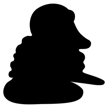 Head in profile of a bearded ancient Greek man. Vase painting style. Black silhouette on white background.