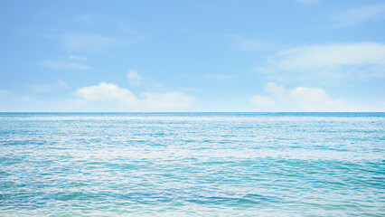 Sea Ocean Horizon Water Background,Texture Pattern Surface View Wave Blue Shor Calm Still at Caost,Backdrop Tropical Summer Nature Seascape with Cloud Blue Sky Sunlight Day,Beautiful Landscape.