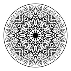 Vector hand drawn doodle mandala with hearts. Ethnic mandala with colorful ornament. Isolated. Tribal floral ornament. Coloring anti stress page for coloring book Outline