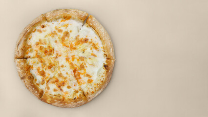 pizza margarita close-up in grey background copy space