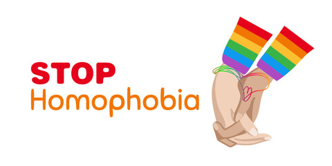 Rainbow stop sign with a hands and text Stop Homophobia for the International Day Against Homophobia. Without background, isolated, clip art.