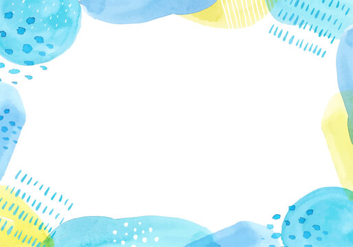 水彩で描いた爽やかな青色の幾何学模様のベクターフレーム背景(夏カラー、夏イメージ)