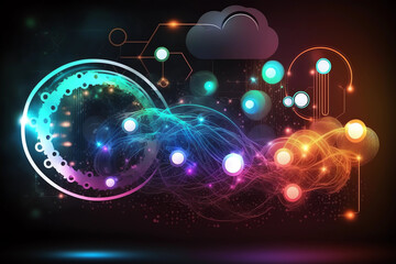 big data and cyber security ,neural network and cloud technologies artifical intelegence colorful wave background and bokeh effect