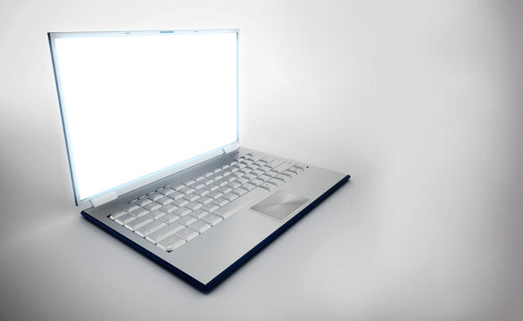 Laptop computer with blank screen on gray background. 3D illustration