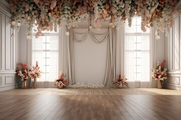 wedding backdrop aesthetic flower decoration indoor studio background AI Generated