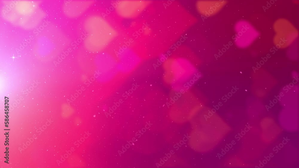 Poster vertical format : happy valentine decoration theme with de-focused floating hearts and particles loo