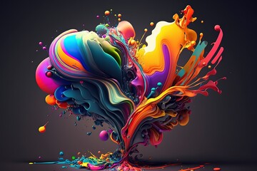 Vibrant 3D painting: Surrealistic, flowing textures meet colorful explosions and flowing fabrics in light orange and beige hues. Rendered in Cinema4D, stunning fusion of cyan and bronze. Generated AI