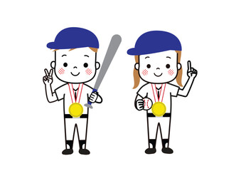 金メダルをもらって喜んでいる子供たち　野球