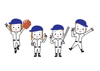 Obraz na płótnie Canvas 野球をしている子どもたち　四人