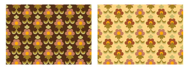 70s Retro flower power pattern background. Seamless vector pattern, great for textile, wallpaper, paper