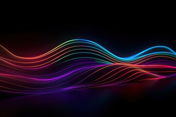 Fototapeta premium 3d render with abstract background with glowing neon lines which can be used as colorful wavy wallpaper - Generative AI