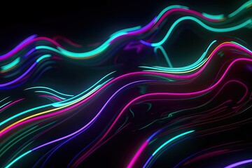 3d render with abstract background with glowing neon lines which can be used as colorful wavy wallpaper - Generative AI