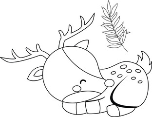 a vector of a cute deer in black and white coloring
