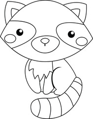 a vector of a cute raccoon in black and white coloring