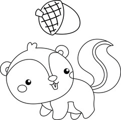 a vector of a cute squirrel in black and white coloring