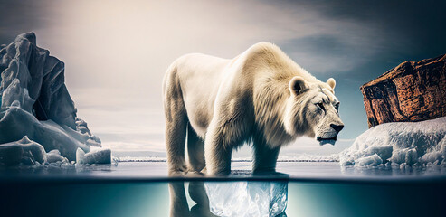 blue ice lion illustration art. Generative AI