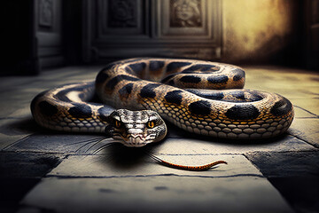 Fototapeta premium a snake crawled into the apartment Generative AI