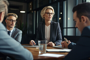 Collaborative Meeting with Mature Businesswoman and Her Expert Team for Strategic Planning and Increased Productivity - AI Generated