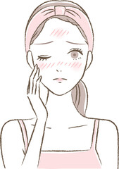 日焼け・赤ら顔・ヒリヒリなど肌トラブルに悩む女性のイラスト
