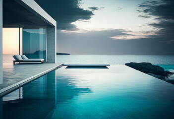 Fototapeta na wymiar Realistic Luxury residential villa with pool illustration. AI generative.