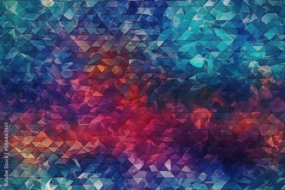 Poster colorful triangles creating an abstract background. generative ai