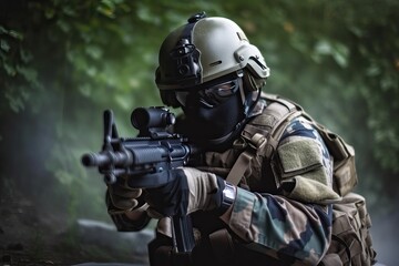 Fototapeta premium Special Forces Service Member. Photo generative AI