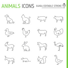Animals line icon set, livestock vector collection, logo illustrations, zoo animal vector icons, outline style pictogram pack, editable stroke icons.