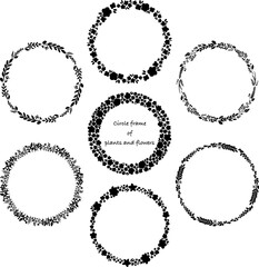 お花と植物のモノクロリース・フレームセット ベクター素材